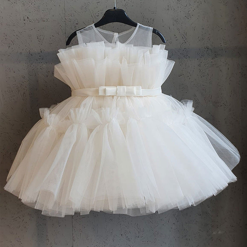 Baby Girl Sleeveless Performance Bow Gauze Princess Dresses