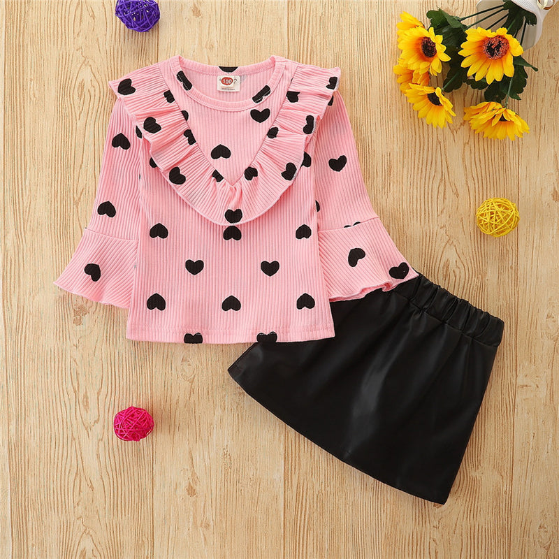 Kid Baby Girl Valentine's Day Suit Lovely Heart-shaped Long Sleeve 2 Pcs Set