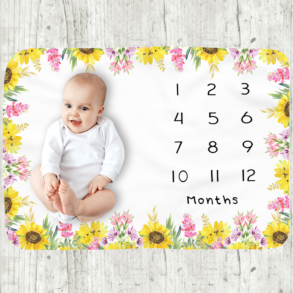 Baby Monthly Record Growth Milestone Blanket Flannel Floral Pajamas
