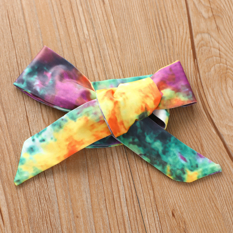 Summer Kid Baby Girls Suit Tie-dyed Denim Shorts 3pcs Sets