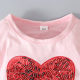 Toddler Baby Girls Valentine's Day Love Pink Trumpet Sleeve 2 Pcs Sets