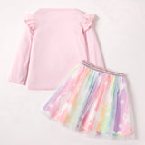 Kid Baby Girls Cartoon Pony Long-sleeved Fluffy 2 Pcs Sets