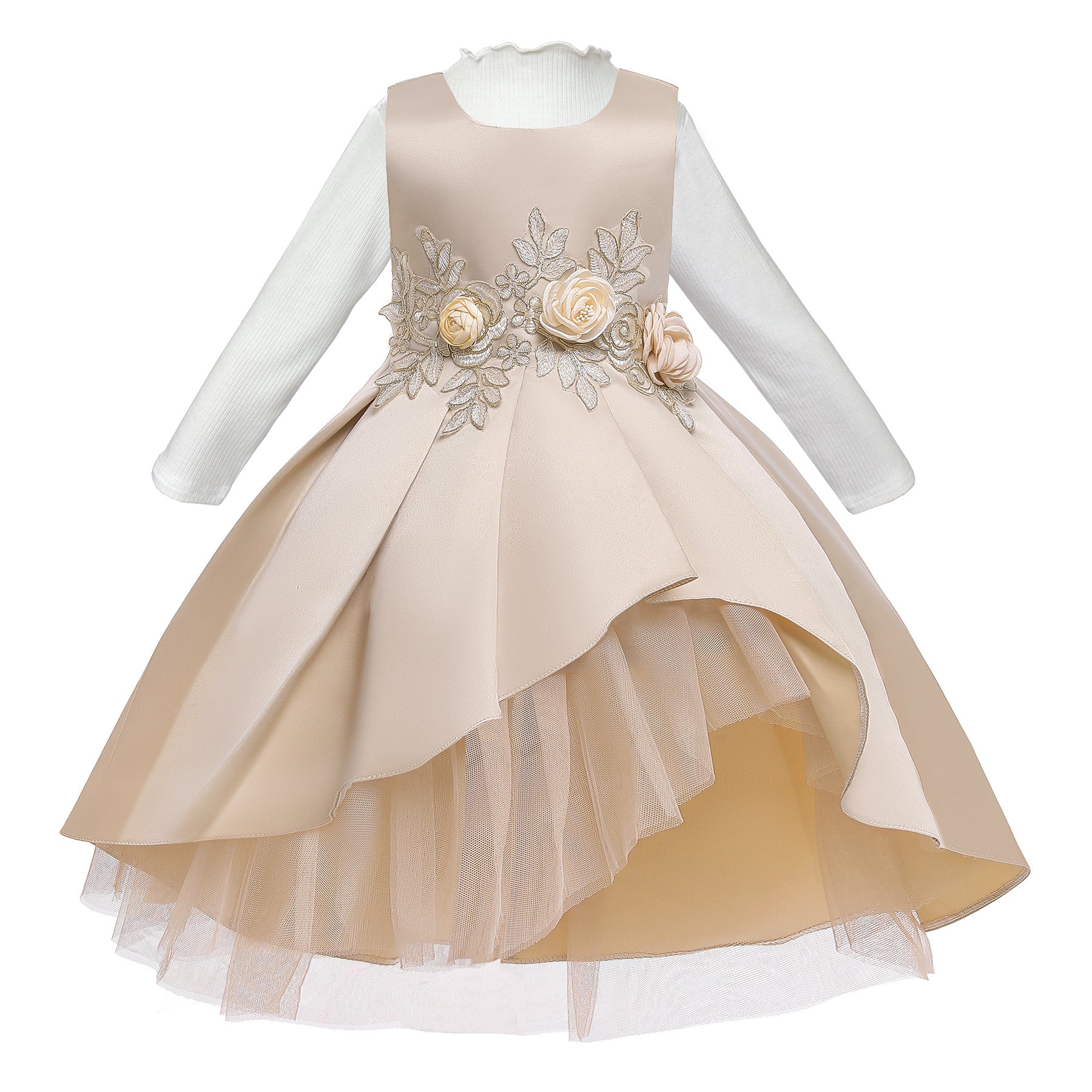 Kid Baby Girls Flower Princess  Long Sleeve Dresses