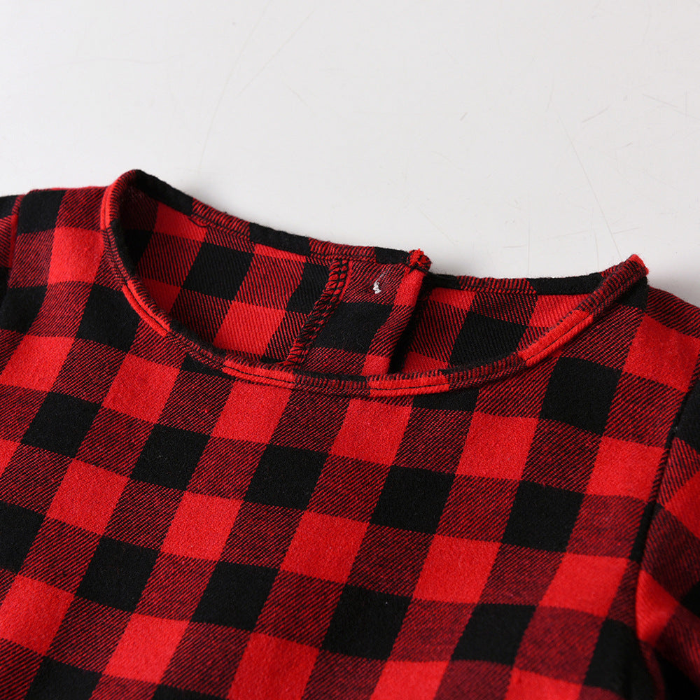 Kid Baby Girls Boy Casual Set Plaid Long Sleeve 3 Pcs Sets Outfit