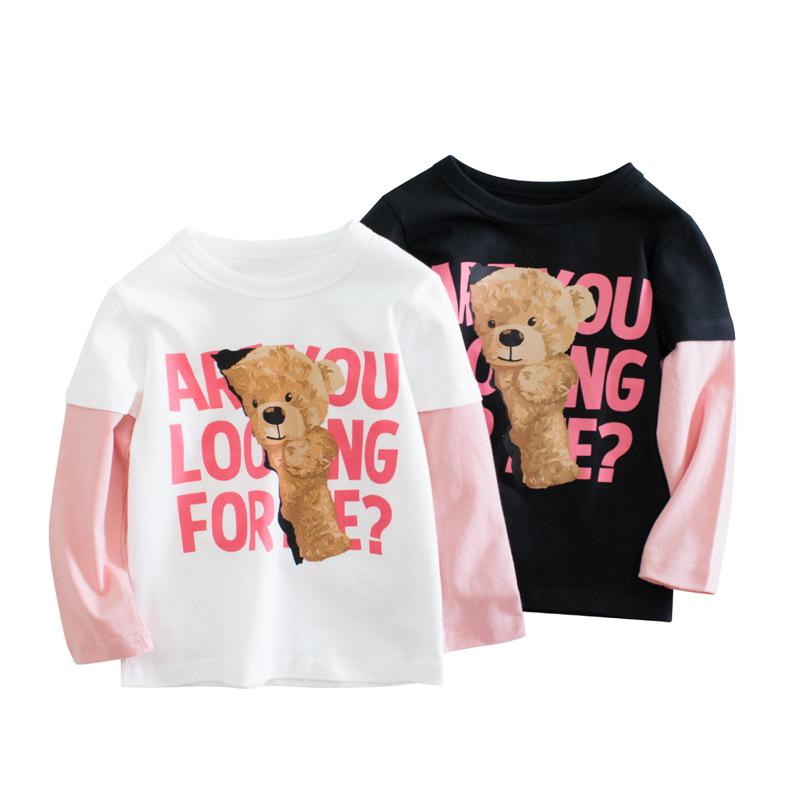 Toddler Girl Bear Print Long Sleeve T-shirt 2 Colors