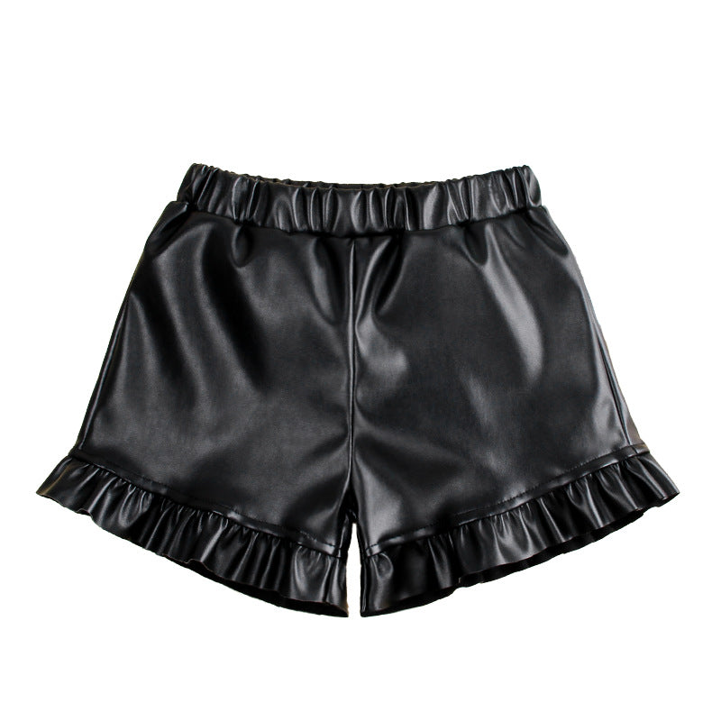 Kid Girls Fashion Leather Show Tall Slim Wide Leg Pants