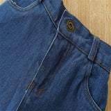 Kid Baby Girls Suit Summer Hole Stripe Bow Jeans 2 Pcs Sets