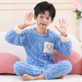 Kid Boy Girl Autumn Winter Jacquard Velvet Cute Cartoon Pajamas