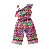 Kid Baby Girls Slant Shoulder Lotus Belt Jumpsuit Rompers