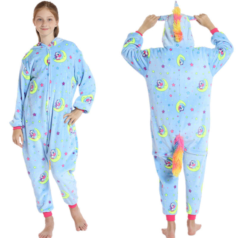 Kid Baby Girl Luminous Tianma Cartoon Animal One-piece Unicorn Pajamas