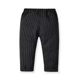 Kid Baby Boy Suit Long-sleeved White Striped Gentleman Formal 2 Pcs Sets