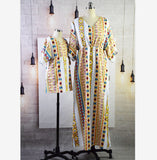 Family Matching Geometric Print V-neck Short Sleeve Long Dress
