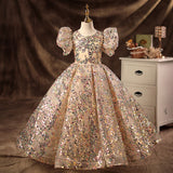 Kid Baby Girls Puffy Gauze Princess Flower Wedding Piano Performance Dress