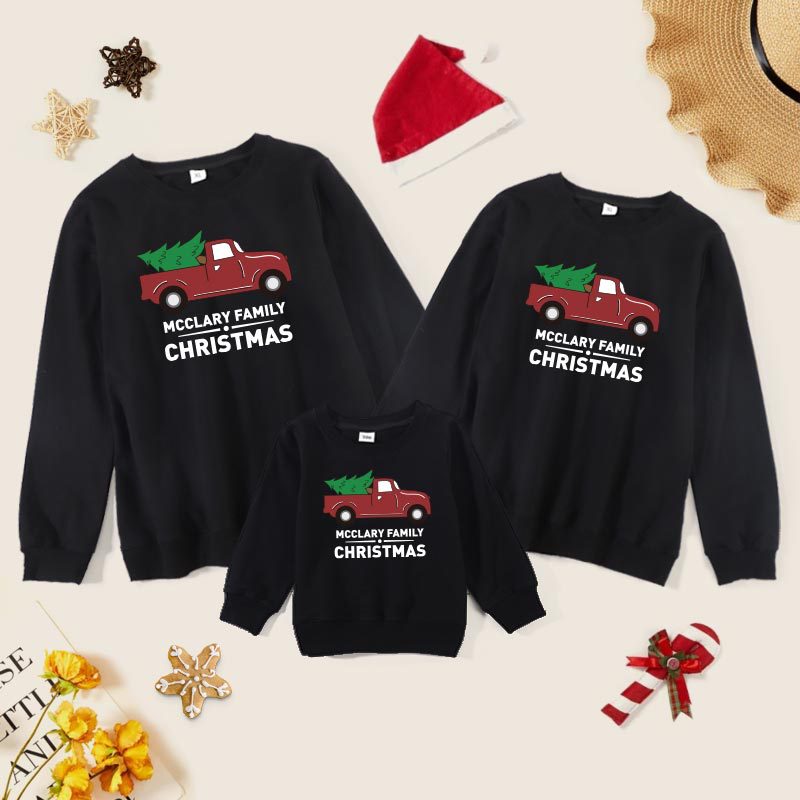 Family Matching Christmas Round Neck Parent-child Long Sleeve Cute Cartoon Shirts