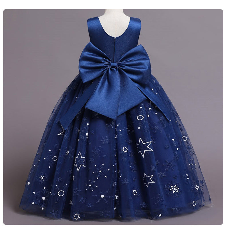Kid Girls Evening Printed Gauze Fluffy Princess Speech Performance Dress