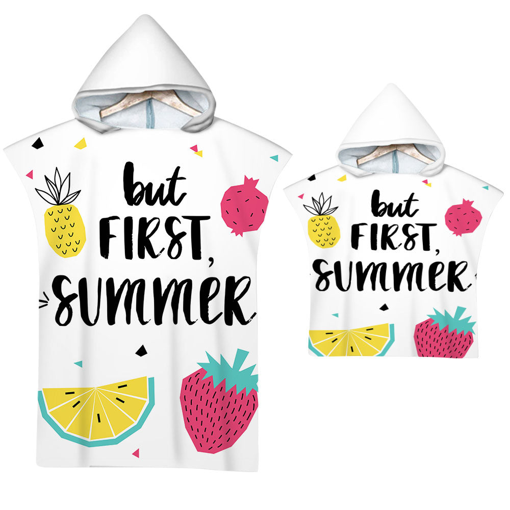 Kids Baby Tropical Fruit Microfiber Hooded Beach Towel Quick-Dry Wearable Pajamas