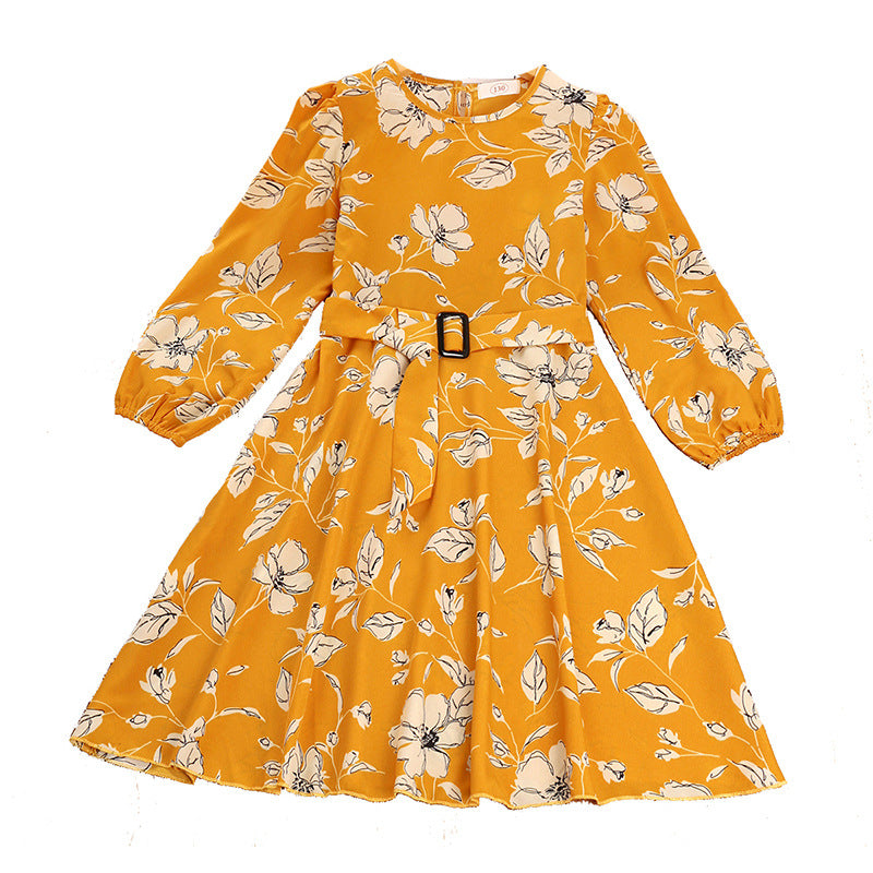 Kid Girls Fall Retro Long Sleeve Winter Flower Dresses