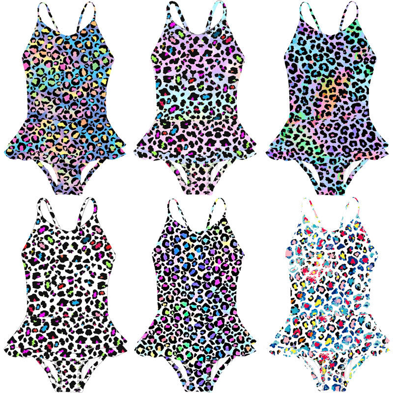 Kid Girls Leopard Print One-piece Bathing Beach Swimsuit