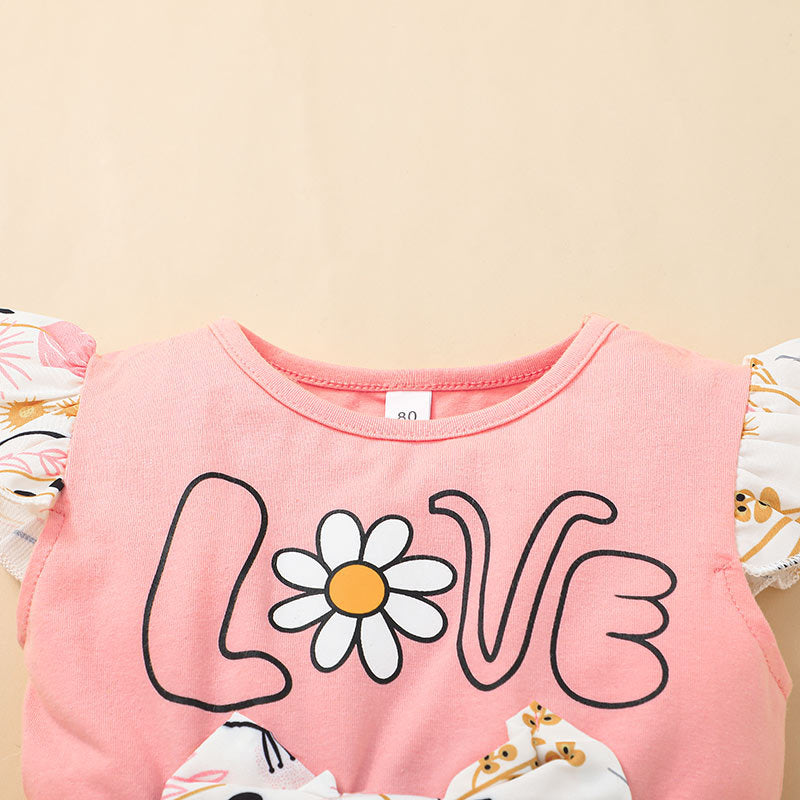 Baby Girl Flower Summer Sweet Alphabet Printed Princess Dresses