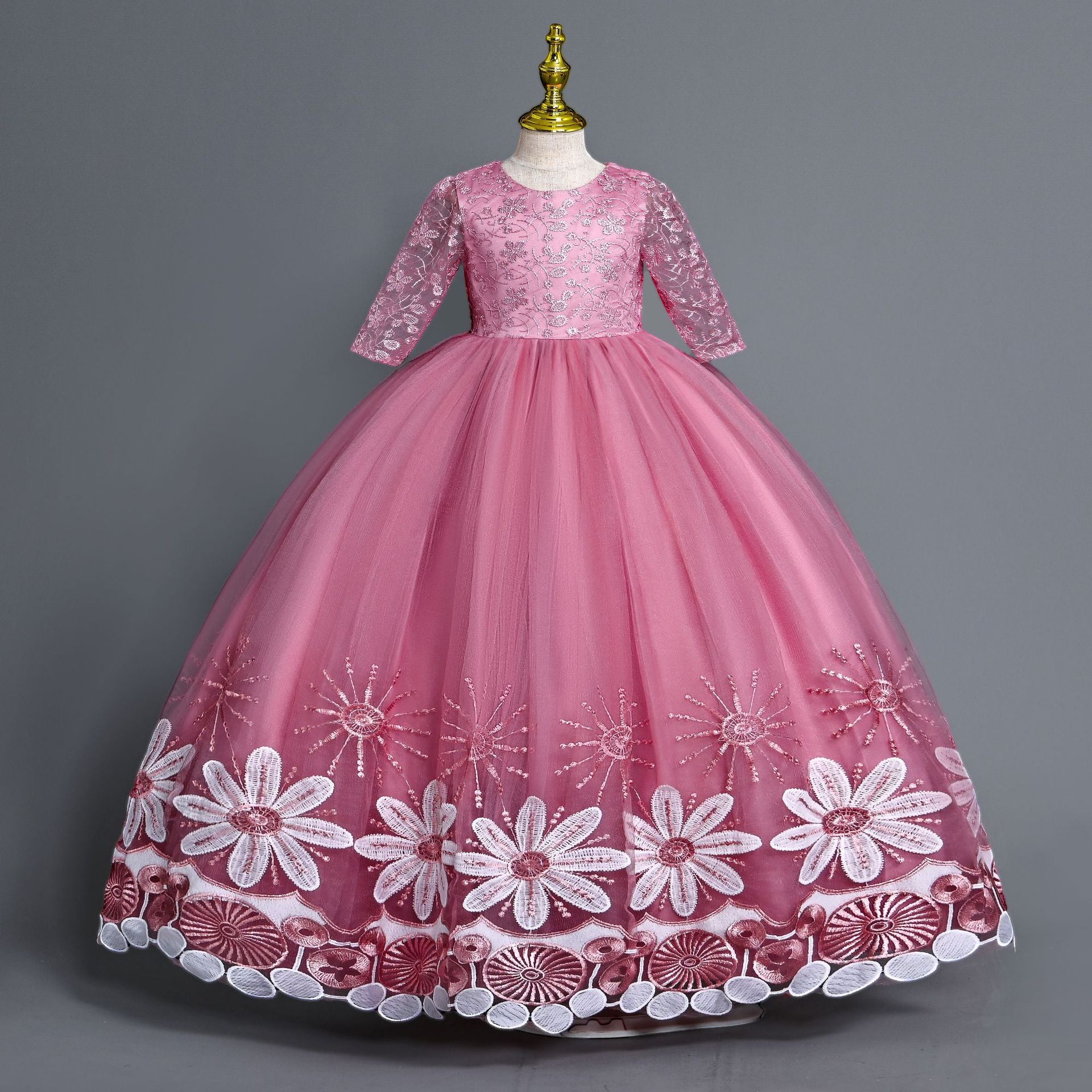 Kid Girl Princess Piano Performance Flower Wedding Dress