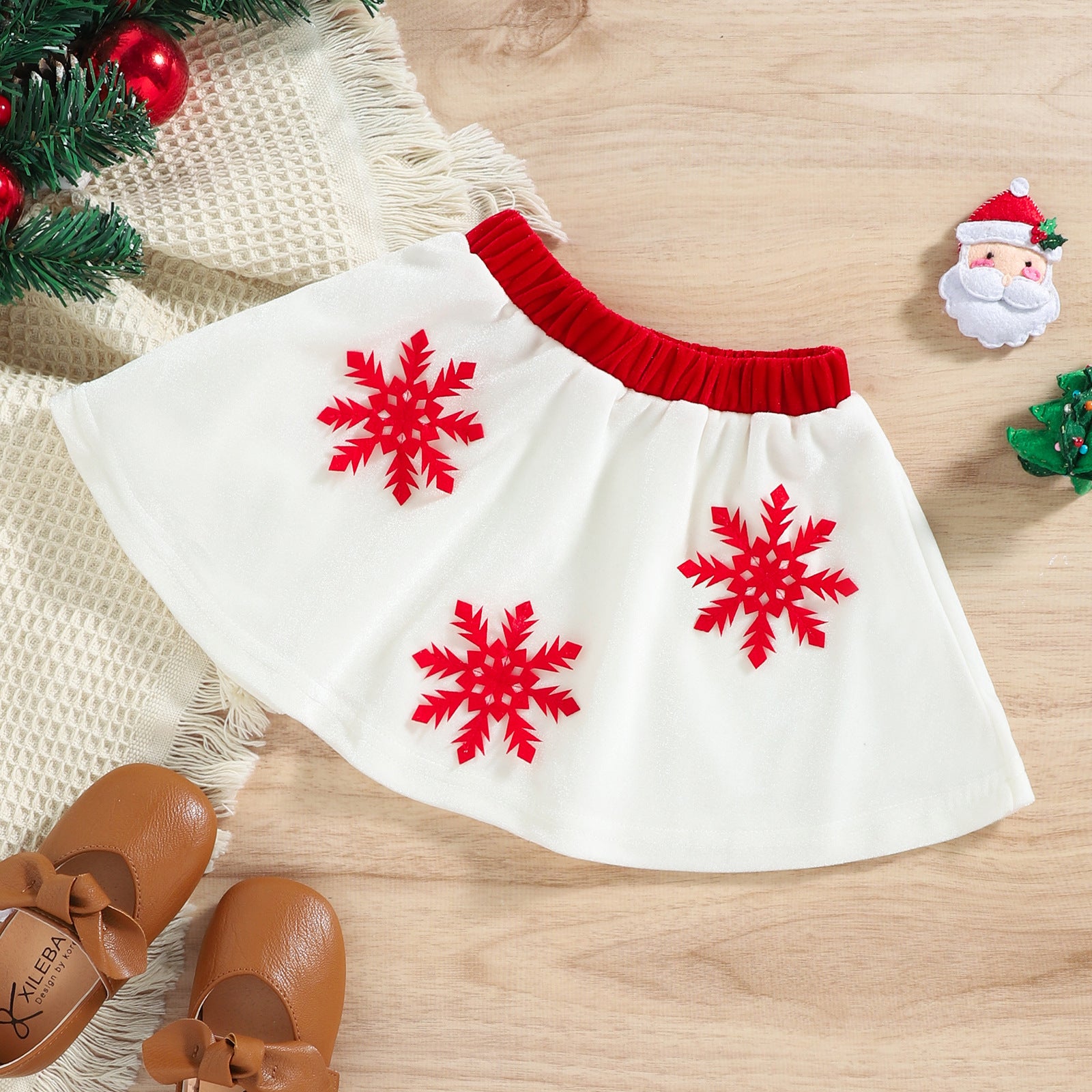 Kid Baby Girl Christmas Sweet Fall Winter Velvet Long-sleeved Snowflake 2 Pcs Sets