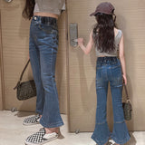 Kid Girl Teenage Jeans Spring Fashion Retro Versatile Slim Blue Denim Flared Pants