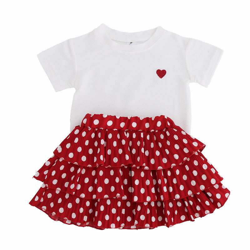 Summer Kid Baby Girls Love Short Sleeve Polka Dot 2 Pcs Sets