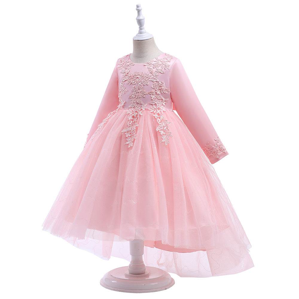 Kid Girls Awning Mesh Embroidery Princess Flower Dress