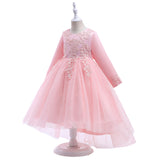 Kid Girls Awning Mesh Embroidery Princess Flower Dress
