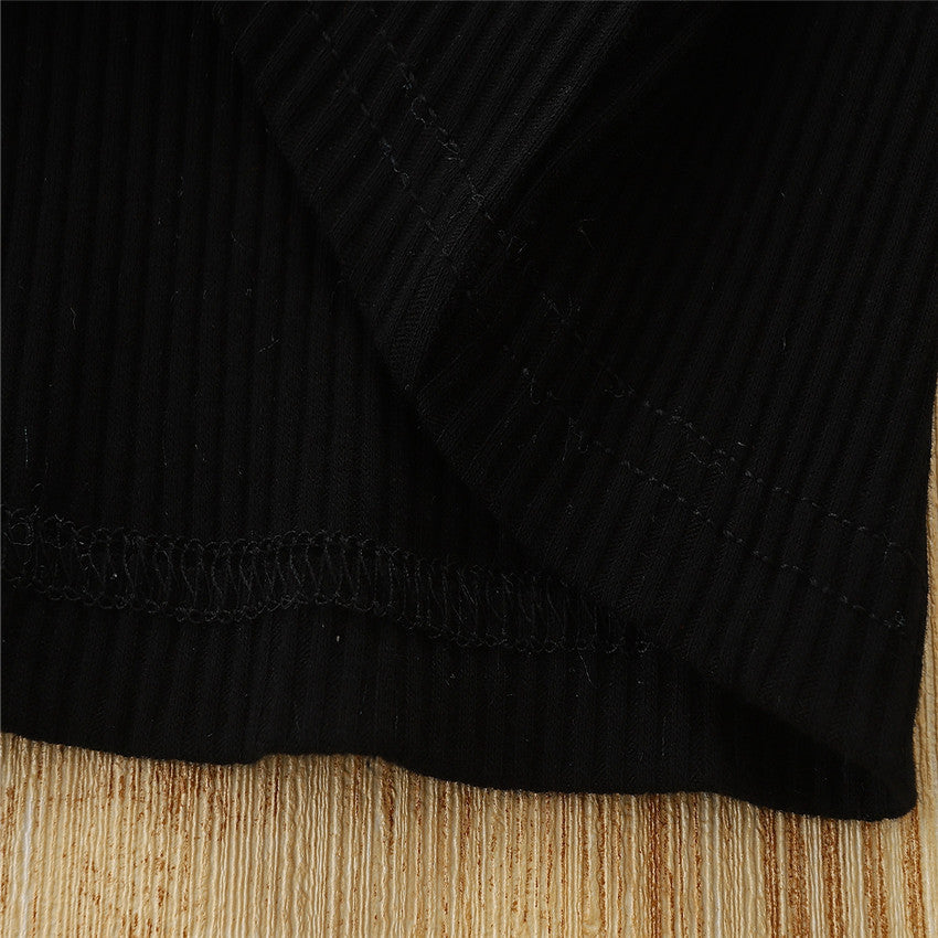 Toddler Kids Baby Girls Summer Sets Black Short Sleeve Square 2 Pcs Sets