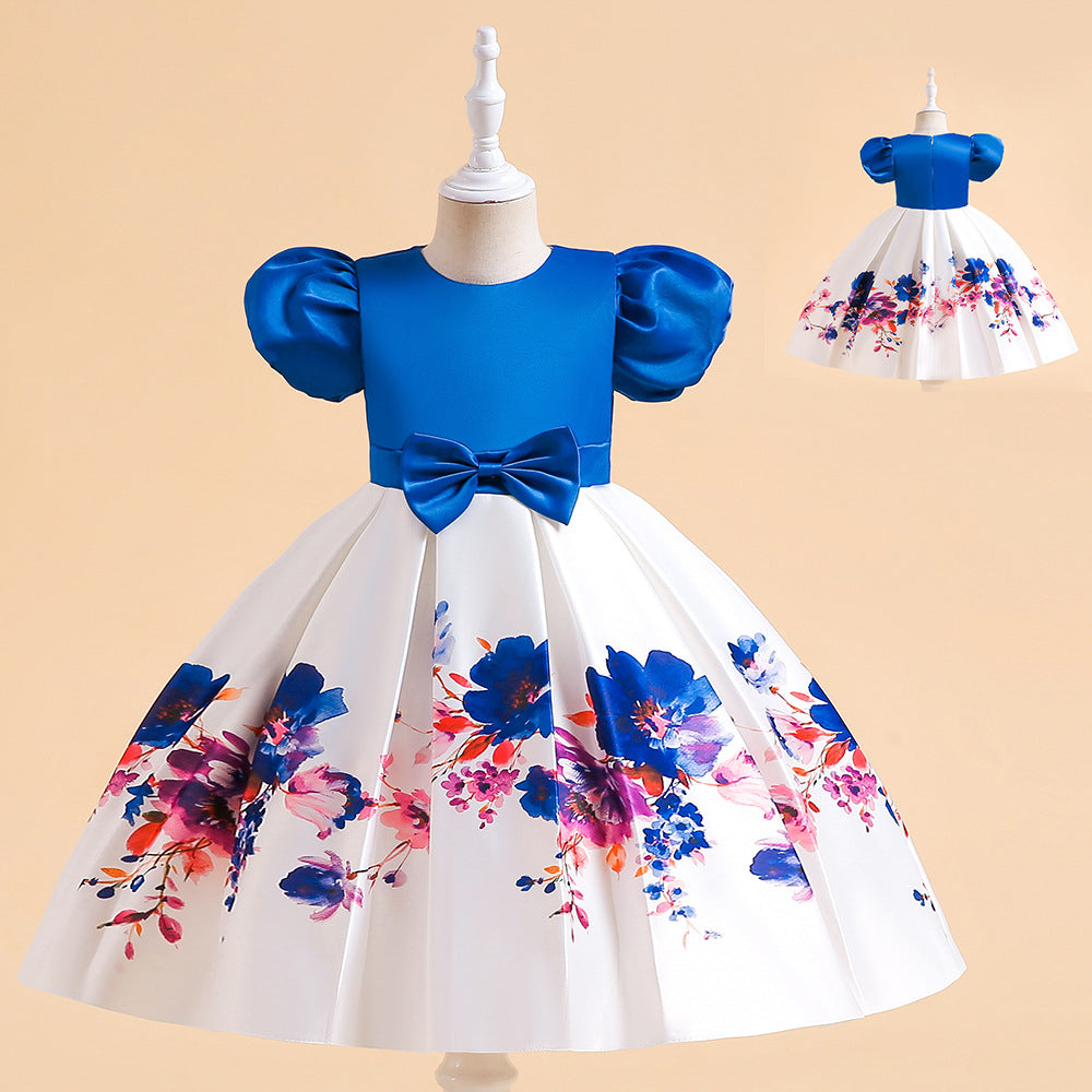 Kid Girl Short Sleeve Printed Piano Pengpeng Princess Flower Dress