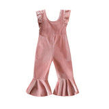 Baby Girl Jumpsuit Solid Color Wooden Ear Sleeve Suspenders Pants