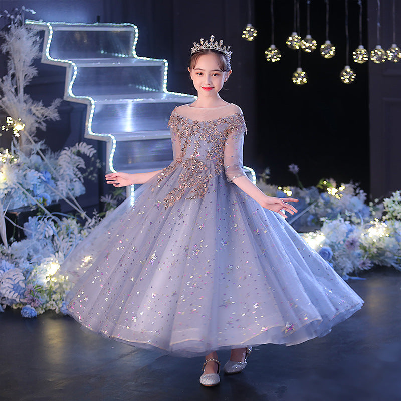 Kid Baby Girl Princess Spring Yarn Flower Wedding Piano Performance Dresses