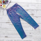 Kid Baby Girl Pants Blue Magic Color Fish Scale Gradual Leggings