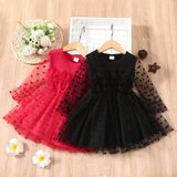 Kid Girl Long Sleeve Polka Dot Lace Princess Gauze Dress