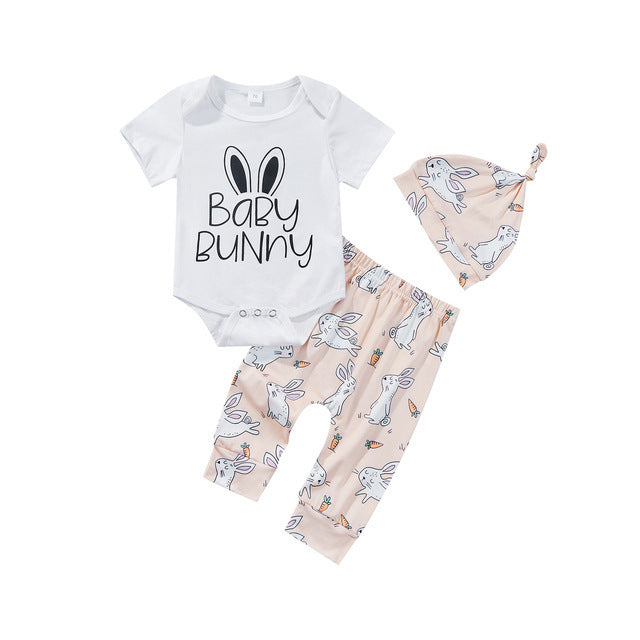 Easter New Baby Girl Rabbit Printed 3 Pcs Set