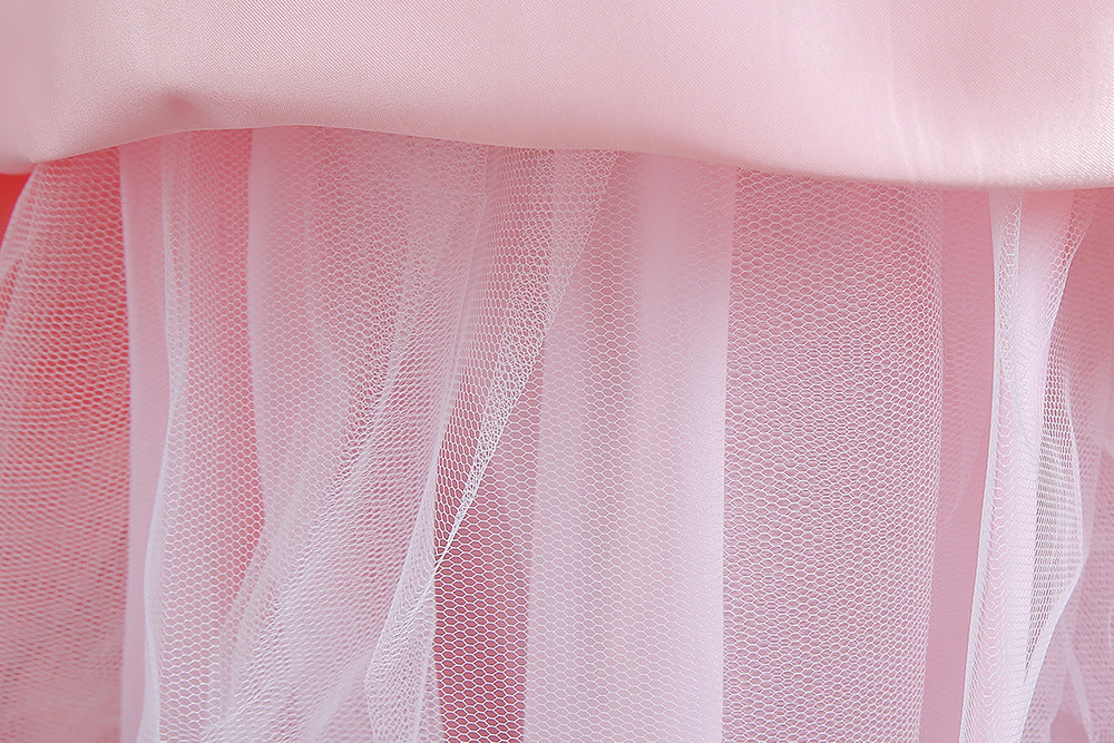 Kid Gir Princess Mesh Gauze Wedding Bubble Sleeve Piano Long Dresses