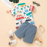 Kid Baby Boys Set Car Cartoon Fashion Lapel Shorts 2 Pcs Sets