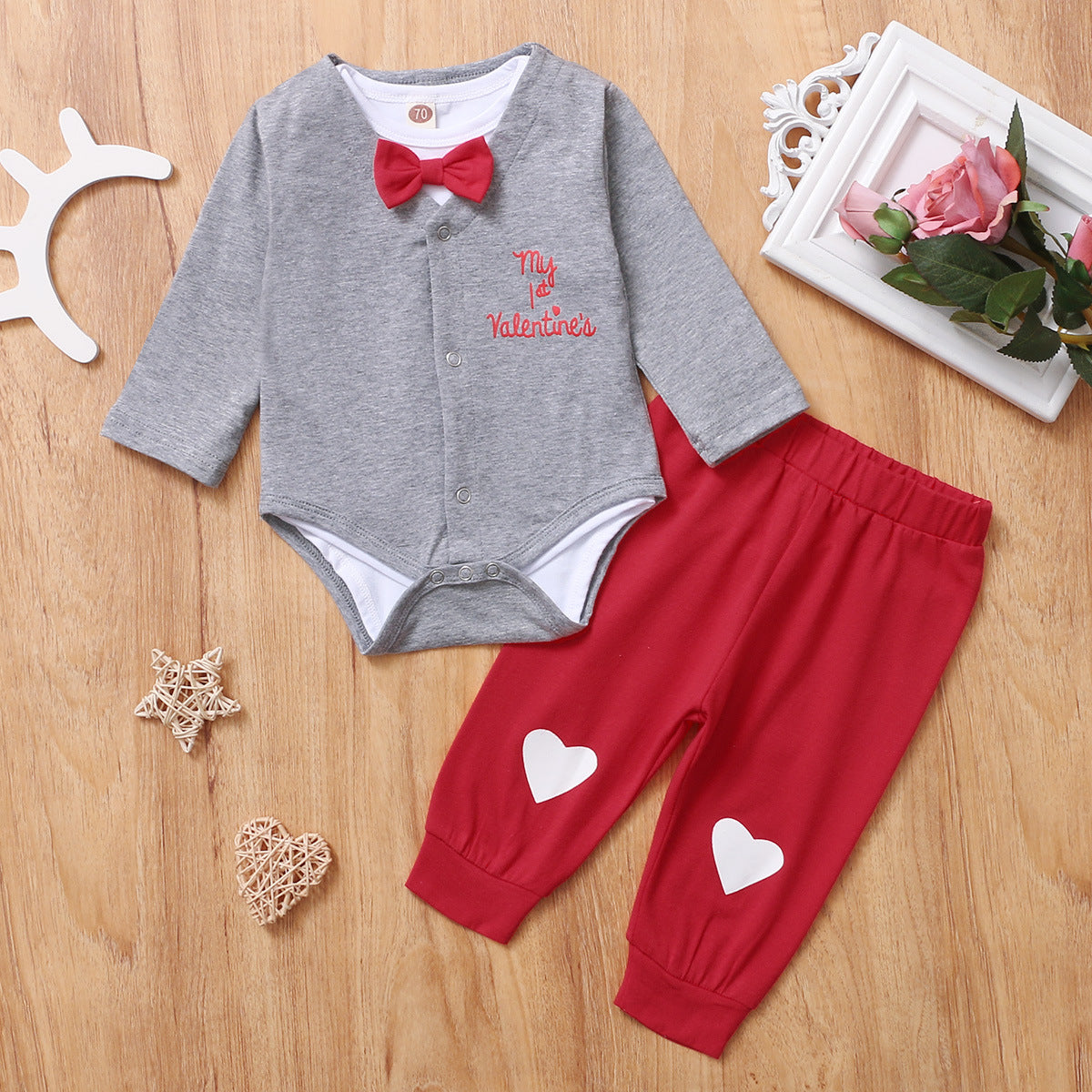 Baby Boy Valentine's Day 2 Pcs Tie Haka 2 Pcs Sets