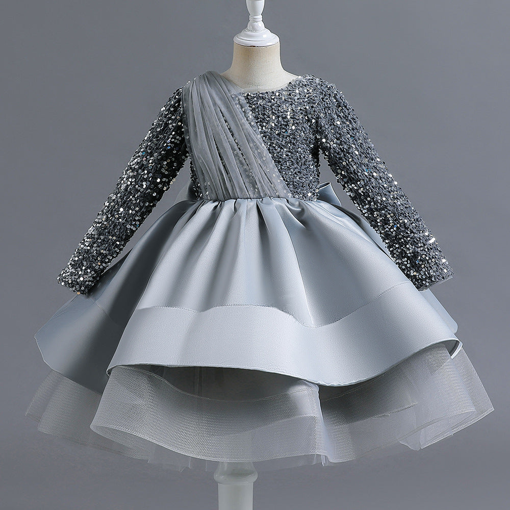 Kid Girl Net Yarn Bow Pommel Performance Princess Dresses