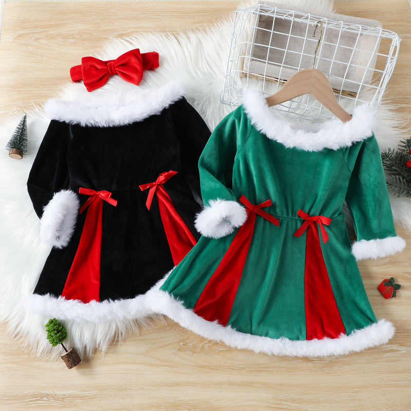Kid Baby Girl Christmas Silver Fox Velvet Dresses