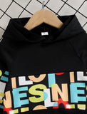 Kid Boys Autumn Winter Sports Letter Splicing Hooded 2 Pcs Sets