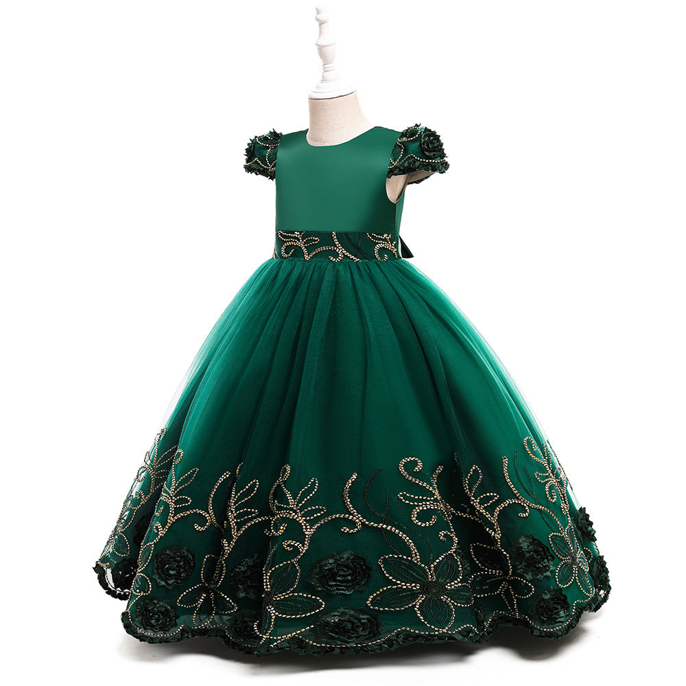 Kid Girl Princess Sleeveless Long Evening Catwalk Piano Performance Dresses