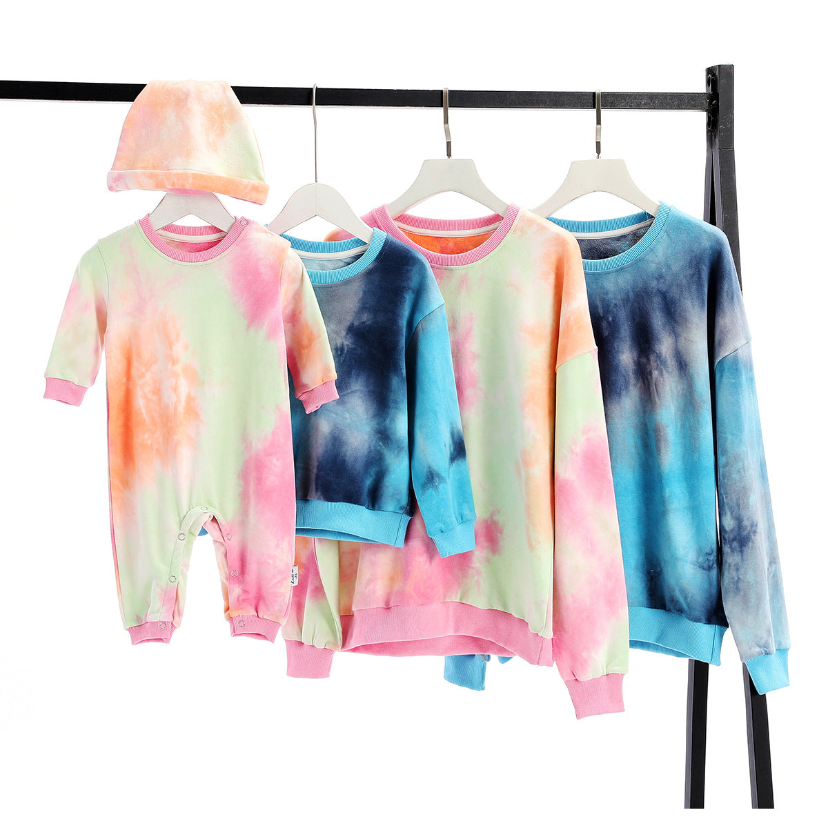 Family Matching Fashion Tie-Dye Father Son Mother Daughter Long-Sleeved Shirts Tops