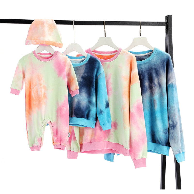 Family Matching Fashion Tie-Dye Father Son Mother Daughter Long-Sleeved Shirts Tops