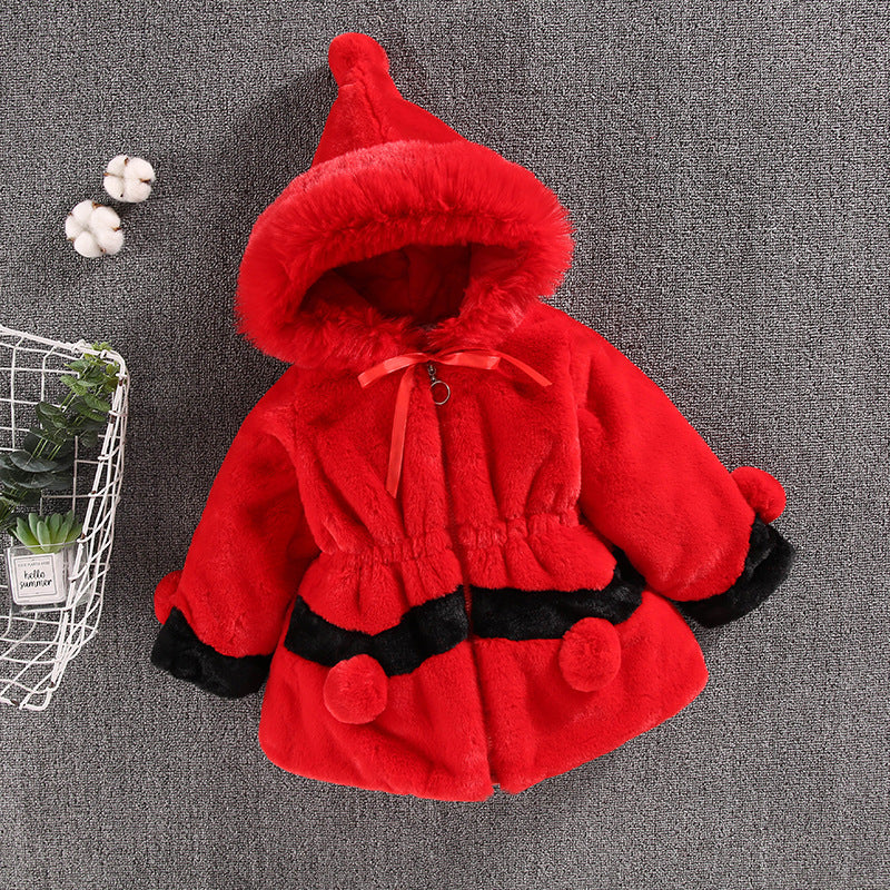 Kid Baby Girl Wool Stitching Thick Imitation Fur Tide Coats Jackets