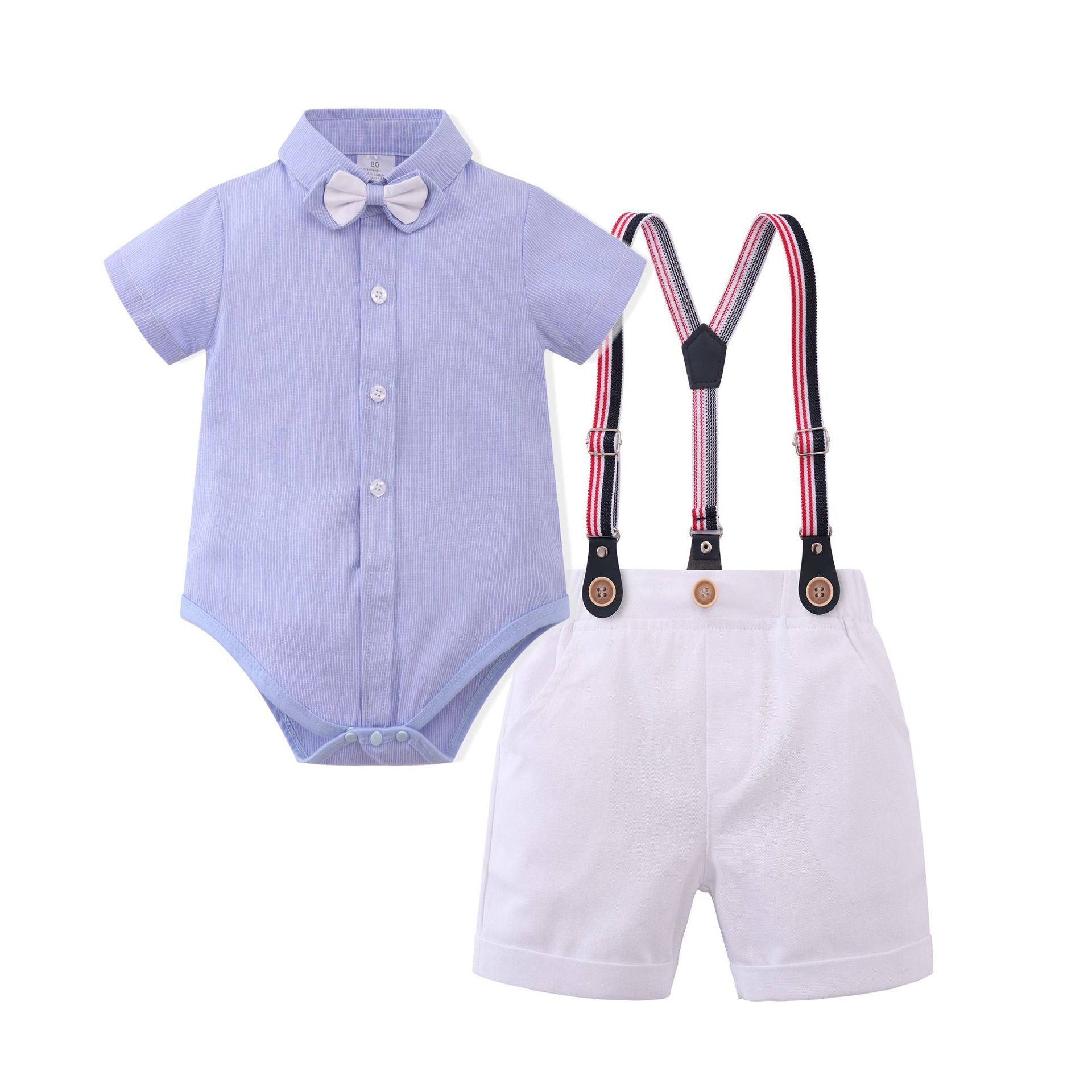 Kid Baby Boys Summer Short Sleeve Shorts Striped Gentleman Set 3 Pcs