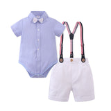 Kid Baby Boys Summer Short Sleeve Shorts Striped Gentleman Set 3 Pcs