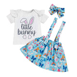 Kid Baby Girls Suit Summer Easter Letter Rabbit Print Strap 3 Pcs Set