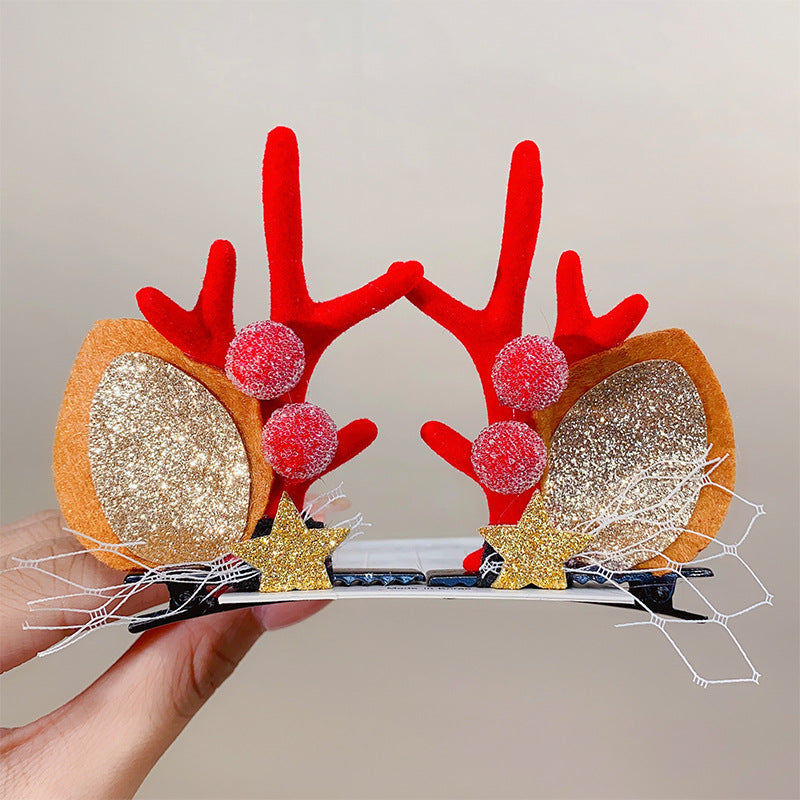Kid Girl Christmas Hair Clip Small Antler Clip Elk Headdress Three-dimensional Headwear